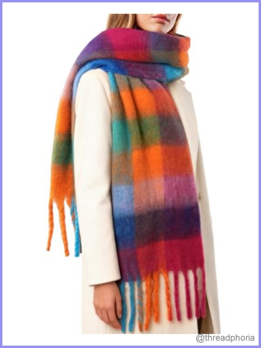 Oversized Plaid Chunky Thick Winter Scarf for Women, Warm Long Wrap, 100%